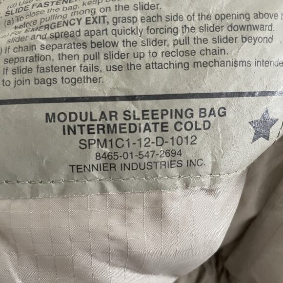 US Military Modular Sleeping Bag XL Gray Ripstop Intermediate Cold Weather USGI - Picture 6 of 15